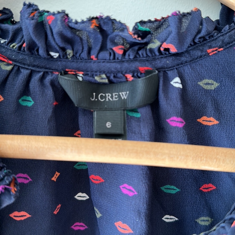 J.crew blouse, dark blue with ruffled neck and sleeves. - Picture 3 of 6